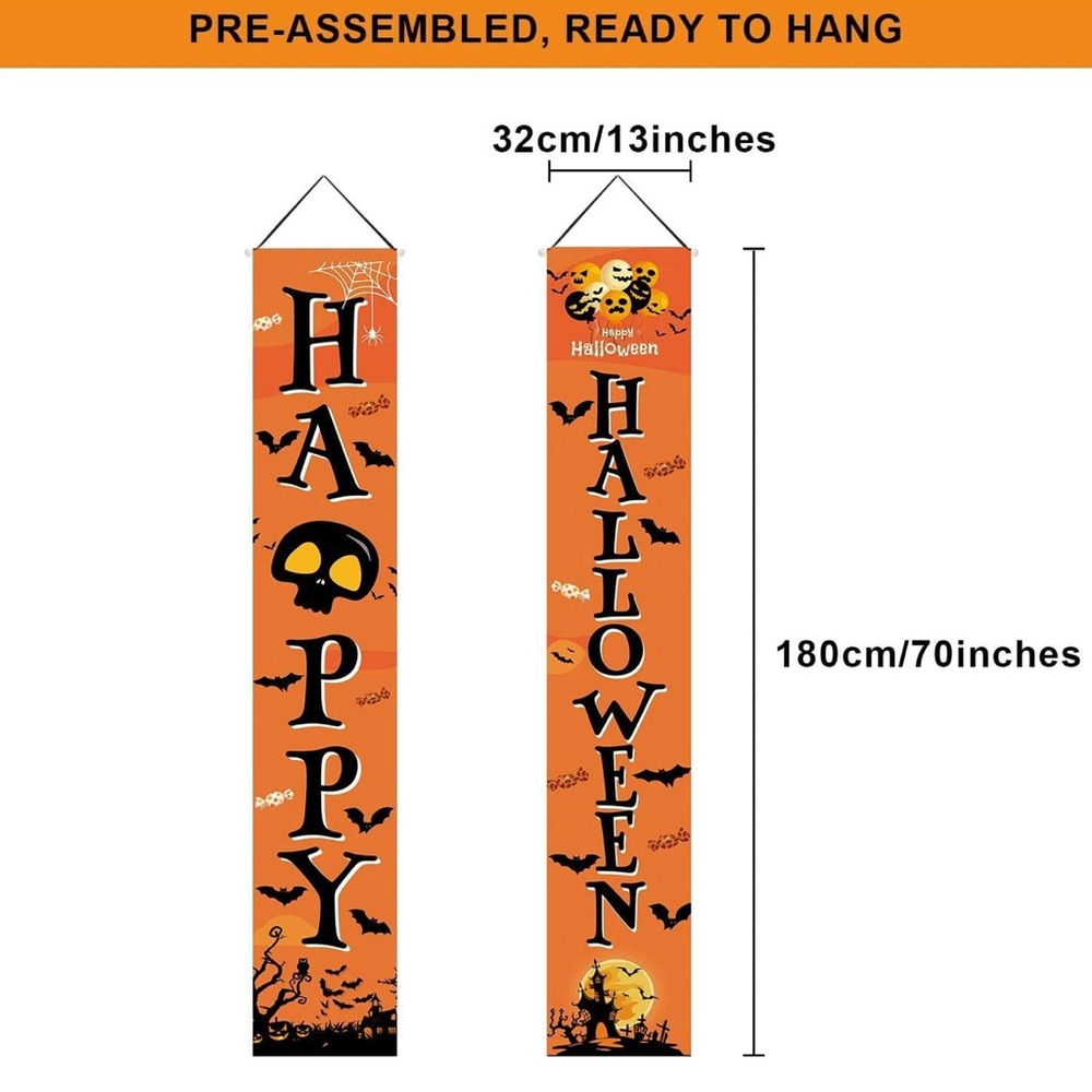 NEW! Porch Logo Banner Happy Halloween Hanging Decoration Prop Banner with Hook - Picture 3 of 4